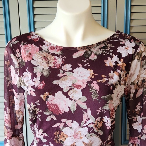 American Rag Floral Burgundy Dress - Picture 3 of 15